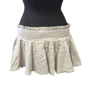 Mamma Mia Bohochic Hashttag Small Micro Mini Cream Smocked Ruffled Skater Skirt